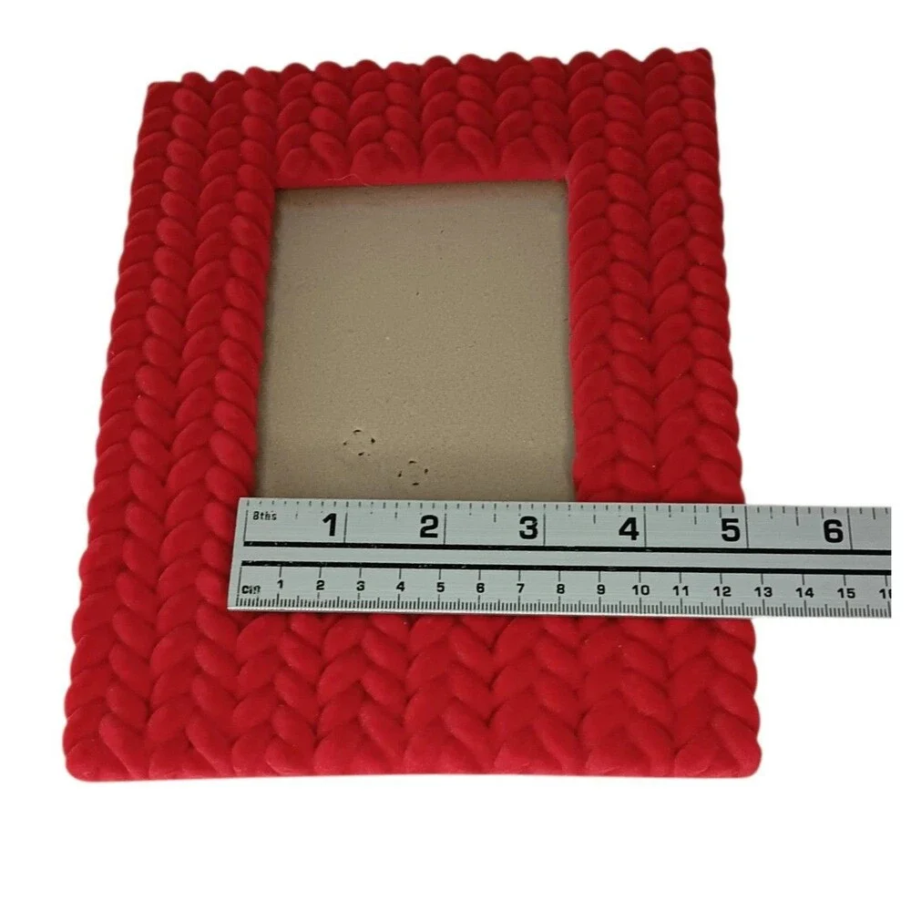 Red Velvet Flocked Photo Frame Fuzzy Braided Design 8.5x6.5 Photo 3.5x5.5 Unique